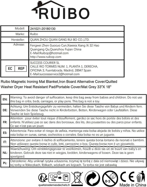 Ruibo Magnetic Ironing Mat Blanket,Iron Board Alternative Cover/Quilted Washer Dryer Heat Resistant Pad/Portable Cover/Mat Grey 33"X 18"...