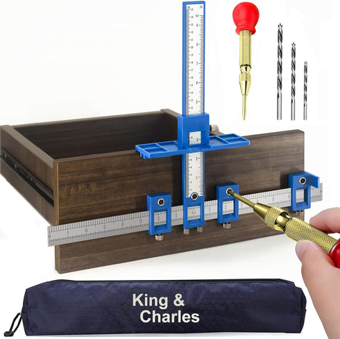 King&Charles Cabinet Hardware Jig, Cabinet Handle Jig + Automatic Hole Punch + Point Drill Bits, Cabinet Jig for Handles and Pulls on Drawers/Cabi...