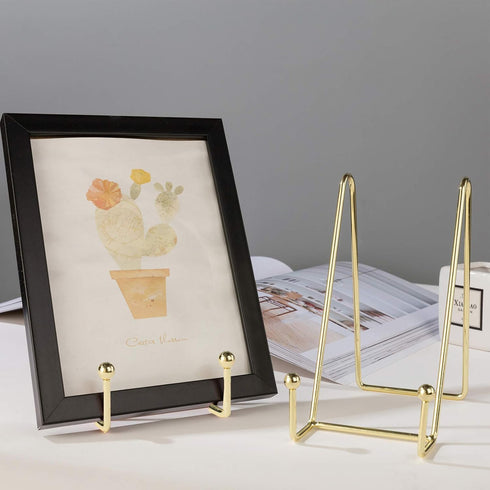 2 Pack Gold Iron Display Stands, Metal Wire Frame Holders for Pictures, Decorative Plates & Tabletop Art (4 inch)...