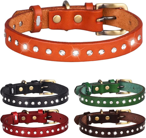 Pet Collar, Bling Rhinestone Leather Collar Adjustable Puppy Collar for Small Medium Dog (XS, Black)...