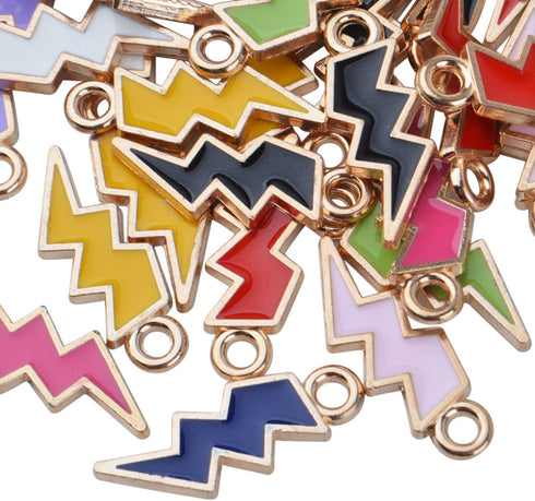 BronaGrand 50pcs Enamel Lightning Bolt Charm Pendants Gold Plated Alloy Flash Lightning Charm Celestial Dangle Charms for Bracelet Necklace Earrin...
