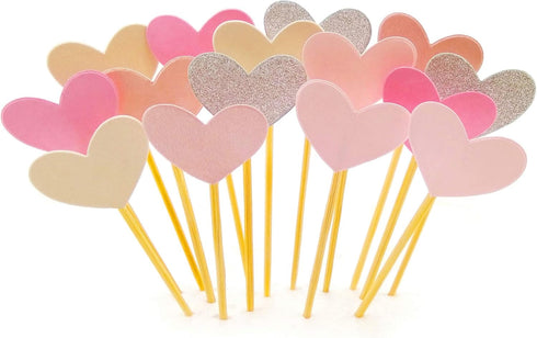 Cupcake Toppers 30Pcs Set, GUCUJI Funny Pink Heart DIY Glitter Mini Birthday Cake Snack Decorations Picks Suppliers Party Accessories for Wedding ...