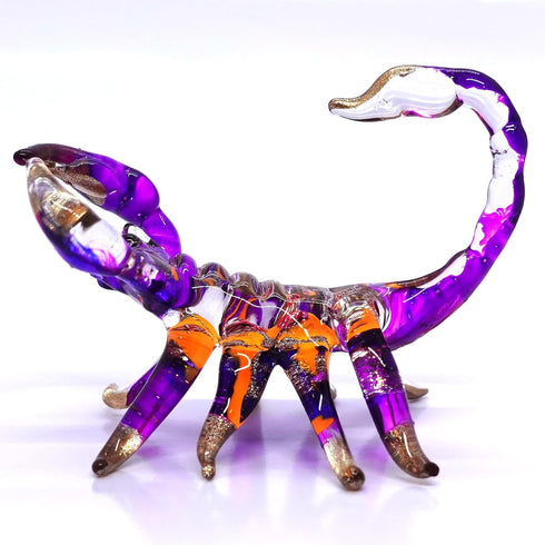 Scorpion Miniature Figurines Animals Hand Painted Blown Glass Art Gold Trim Collectible Gift Decorate, Orange Purple...