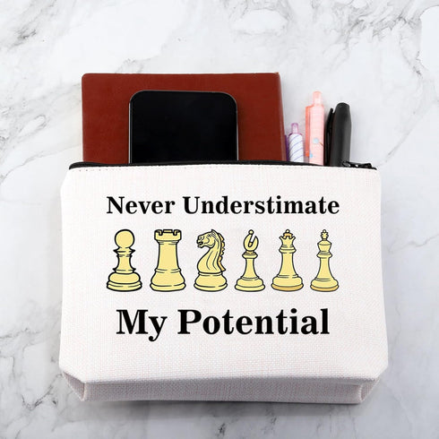 Funny Chess Bag Chess Player Gift Chess Lover Gift Never Understimate My Potential Makeup Bag...