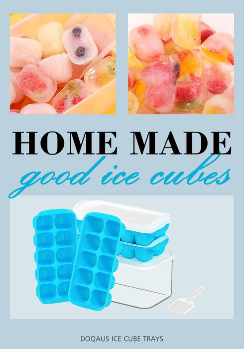 DOQAUS Ice Cube Tray with Lid and Bin, 4 Pack Ice Trays for Freezer, Easy Ice Pop Out Silicone Ice Cube Trays for Freezer with Cover, Stackable St...