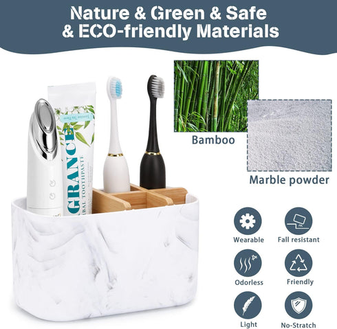 Toothbrush Holders for Bathrooms, 5 Slots Bamboo Toothbrush Holder Kids Electric Toothbrush Holder and Toothpaste Holder for Bathroom Countertop A...