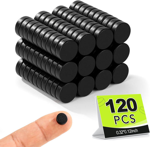Small Magnets, 120Pack Black Refrigerator Magnets 8x3mm Rare Earth Magnets Neodymium Magnets for Crafts, Whiteboard, Kitchen Cabinet...
