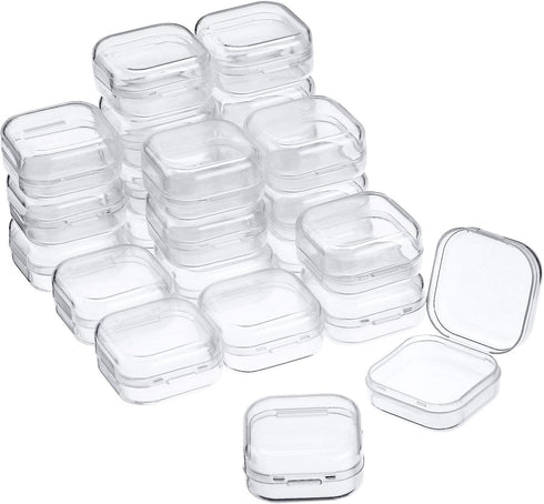 24 Packs Small Clear Plastic Beads Storage Containers Box with Hinged Lid for Storage of Small Items, Crafts, Jewelry, Hardware(1.37 x 1.37 x 0.7 ...