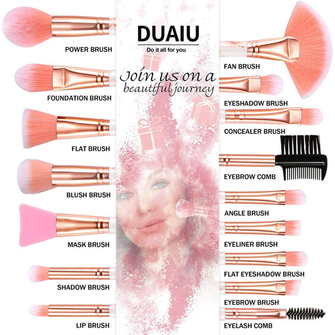 DUAIU Professional Makeup Brushes Set 16PCS Marble Handle with 4PCs Sponge Blenders Foundation Brushes Eyeshadow Brush Lip Brush Silicone Face Mas...