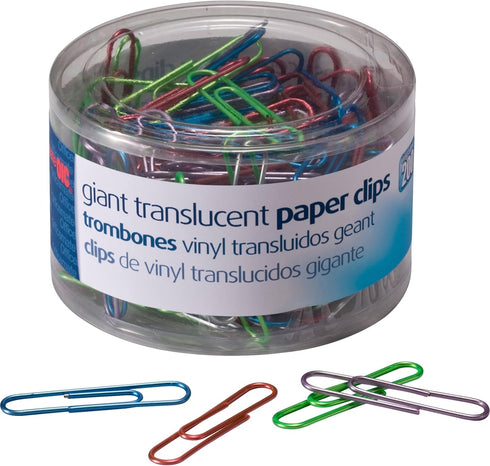 OIC 97212 Translucent Vinyl Paper Clip, Giant, Blue,Red,Green,Silver,Purple, 200 per Pack...