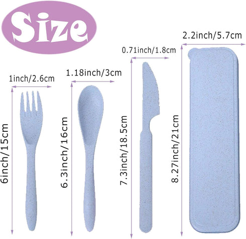 4 Sets Wheat Straw Cutlery,Portable Travel Spoon Fork Knife,Reusable Eco-Friendly BPA Free Utensils for Kids Adult Travel Picnic Camping(Green,Bar...