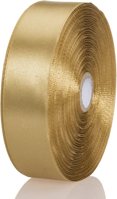 YASEO 1 Inch Champaign Gold Solid Satin Ribbon, 50 Yards Craft Fabric Ribbon for Gift Wrapping Floral Bouquets Wedding Party Decoration...