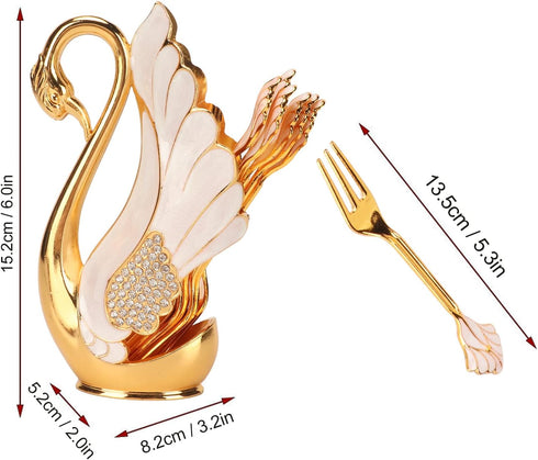 Coffee Dessert Dinner Spoon Set, Swan Base Holder with Forks Spoons for Cake Salad Cocktail Dessert for Brithday Gift (Forks)...