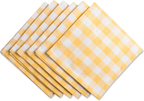 DII Checkered Tabletop Collection 100% Cotton, Machine Washable, Napkin Set, 20x20, Yellow, 6 Piece...