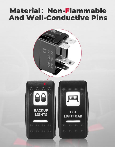 KEMIMOTO 5Pin ATV UTV Rocker Switch Toggle ON-Off Led Light Bar & Backup Lights Push Button Rocker Compatible with Polaris RZR Boat,Marine,Recreat...