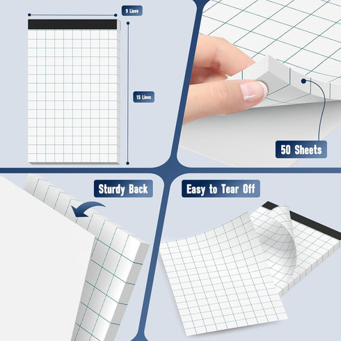 Graph Paper Pads 4 Pack Grid Paper Pad 5x8 White Note Pads 2x2 Squares Per Inch Writing Pad Perforated Lined Grid Notebook 50 Sheets Paper Pads Sm...