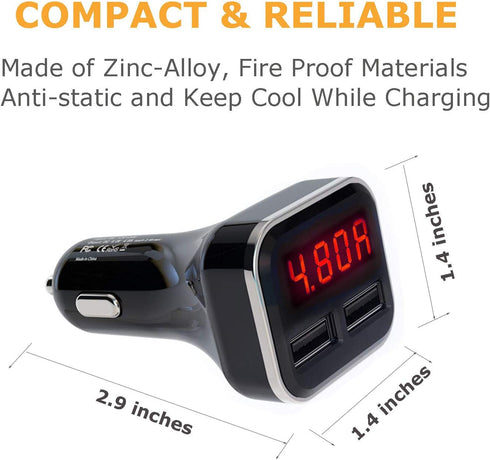 4.8A 24W Dual USB Car Charger Volt Meter Car Battery Monitor with LED Voltage & Amps Display in Red LED, Cigarette Lighter Voltage Meter, Compatib...