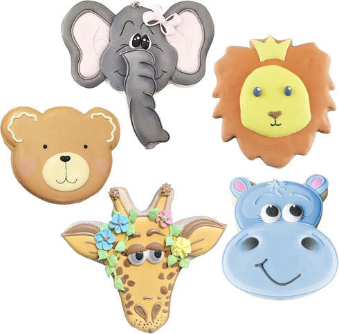 Zoo Faces Cookie Cutters 5-Pc. Set Made in the USA by Ann Clark, Giraffe, Lion, Hippo, Elephant, and Bear Faces...