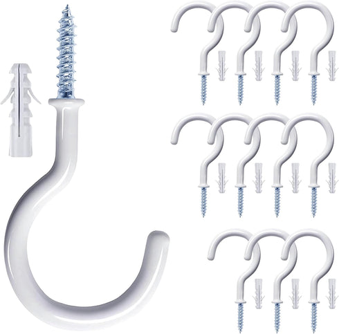 12 Pcs Ceiling Hooks for Hanging Plants - 2.9 inches Plant Hooks Heavy Duty,Hanging Hooks for Cups,Lights and Utensils -White Vinyl Coated Screw i...