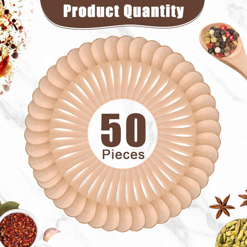 Boao 50 Pcs Small Wooden Spoons, 3.5'' L, Mini Wood Natural Tiny Spoons Wooden Little Teaspoons for Jars Sugar Creamer Honey Spices Salt Kitchen S...