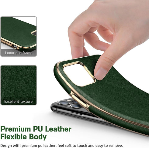 LOHASIC for Luxury Leather iPhone 11 Pro Case – Slim Designer PU Cover with Electroplated Frame, Soft TPU Bumper, Anti-Slip Grip, Business Protect...