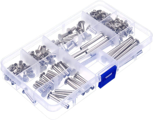 Pangda 80 Sets Chicago Screw Leather Rivets Assorted Kit Chicago Binding Screws 5 Sizes Metal Round Cross Head Stud Screw Post Nail Rivet Button f...