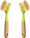 2 Pack Kitchen Dish Brush Bamboo Handle Dish Scrubber Built-in Scraper, Scrub Brush for Pans, Pots, Kitchen Sink Cleaning, Dishwashing and Cleanin...