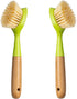2 Pack Kitchen Dish Brush Bamboo Handle Dish Scrubber Built-in Scraper, Scrub Brush for Pans, Pots, Kitchen Sink Cleaning, Dishwashing and Cleanin...