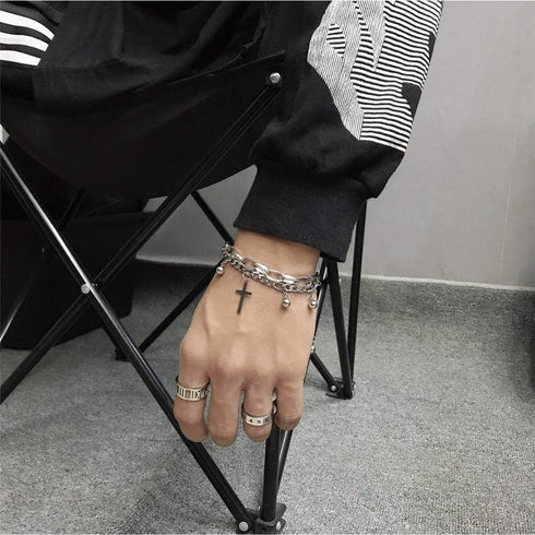 YERTTER Punk Gothic Cross Bangle Bead Bracelet Female Hand Jewelry for Women Bracelets Jewelry Gift for Teen Girls...