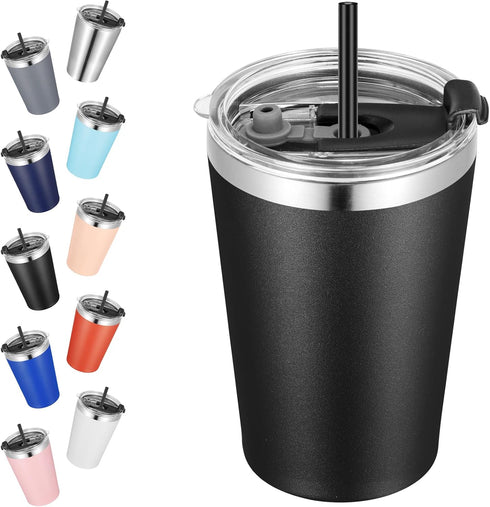 VEGOND 12oz Tumbler Stainless Steel Tumbler bulk Vacuum Insulated Double Wall Travel Tumbler with Lid and Straw Reusable Tumbler, Black 1 Pack...