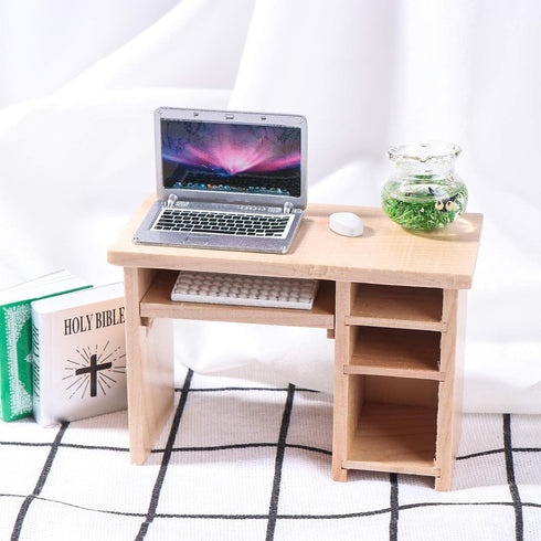 Dollhouse Miniature Laptop Computer and Office Table Doll House Simulation Notebook Accessories for Doll 1/6 1/12 Miniatures Kids Pretend Play...