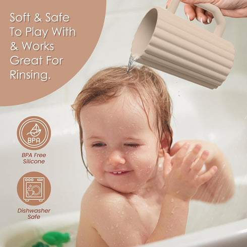 Baby Bath Rinse Cup, Silicone Body Washing Rinser Cup with Easy Grip Handle, Wash Rinse Cup for Kids (Sage)...