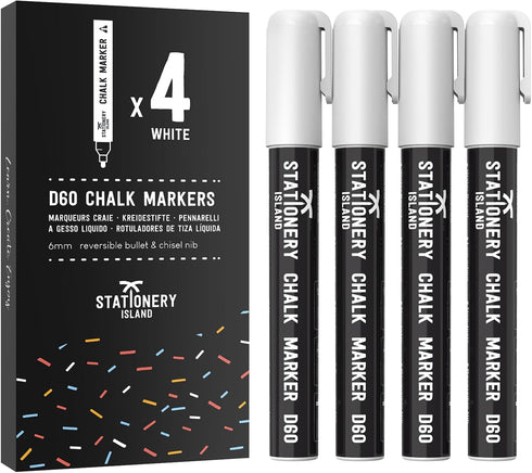 STATIONERY ISLAND Liquid Chalk Markers White Erasable Chalk Marker Pens for Non-Porous Blackboard, Chalkboard, Window, Glass, Signs, Bistro Board ...