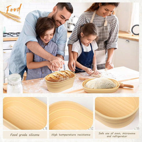 Silicone Bread Proofing Basket - 10 inch Oval Sourdough Bread Baking Basket with Capacity Scale, Collapsible Bread Bowls Silicone Proofing Baskets...