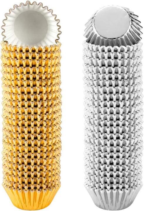 1000 PCS Cupcake Liners 1.25 inches Mini Foil Baking Cups Wrapper Muffin Cases Gold and Silver Tulip Paper Cups for Baby Shower, Birthday Party, W...