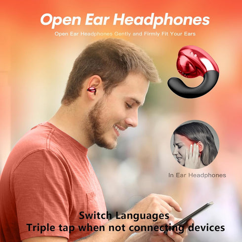 Open Ear Headphones Head Set Bluetooth Induction Earphones Wireless Ear Clips Ear Buds Bone Conducting Conduction Clip On Headphones Open Ear Earb...