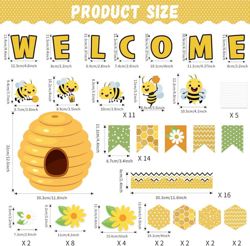 77Pcs Bee Bulletin Board Decorations Summer Bee Hive Cutout Classroom Bulletin Board Border Set Decoration Bee Sunflower Cut Outs for Wall Decor C...