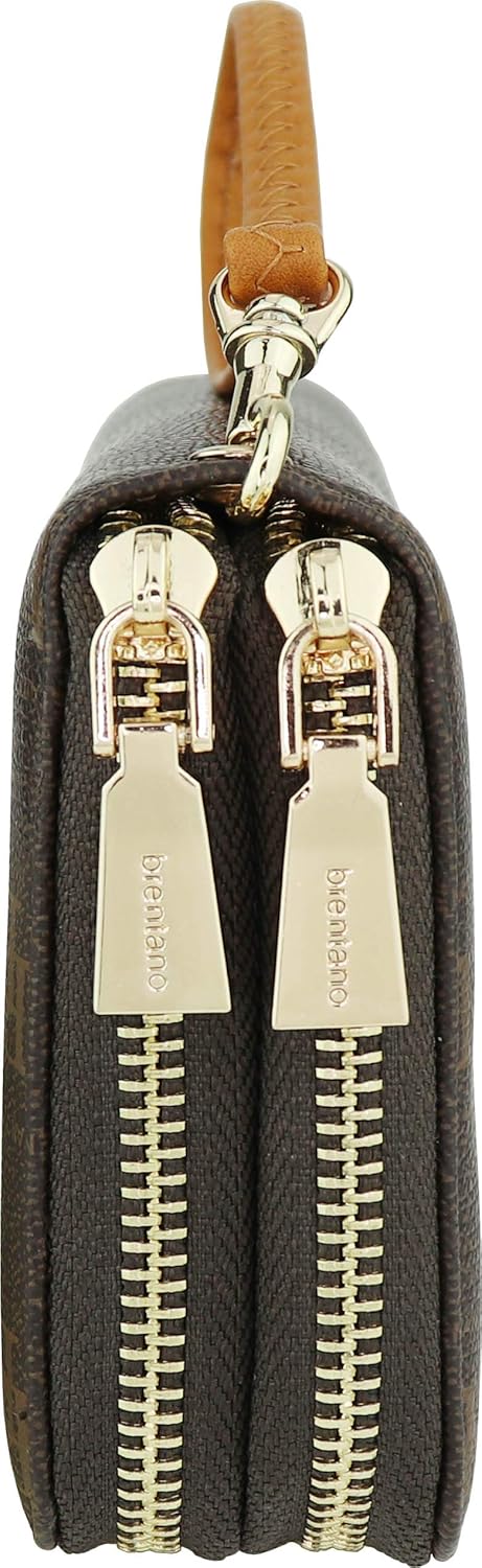 B BRENTANO Vegan Double-Zipper Wallet Clutch with Removable Wrist Strap (MB - Brown)...
