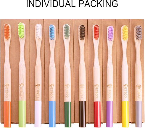 Bamboo Toothbrushes Hard Bristles for Adults 10 Pack, Wooden Toothbrush Family Set Natural Organic Tooth Brush (Multi-Color 20p)...