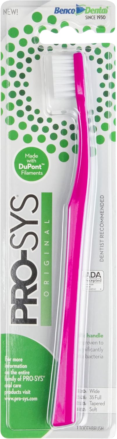PRO-SYS® Soft Toothbrush for Adult with Sensitive Teeth & Gums, ADA Accepted, with 35-Tuft Wide Dupont® Tynex® Bristles, Pack of 4...