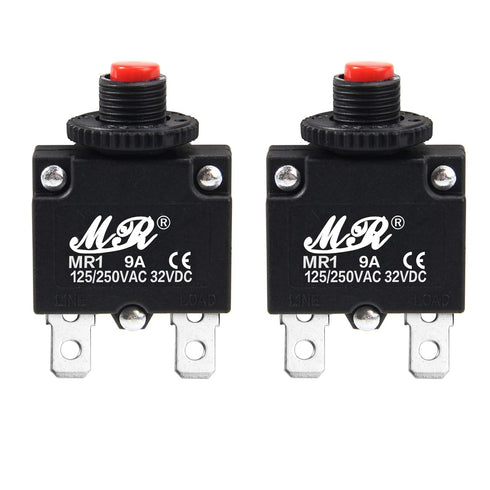 9 Amps Thermal Circuit Breakers 125/250V AC 32V DC Push Button Manual Reset Overload Protector Switch 9A 2 Pack...