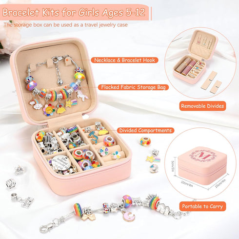 Charm Bracelet Making Kit for Girls 3-12, Kids Jewelry Making Kit 66Pcs Jewelry Kits for Girls Ages 8-12 Jewelry Maker Craft Necklace Birthday Chr...