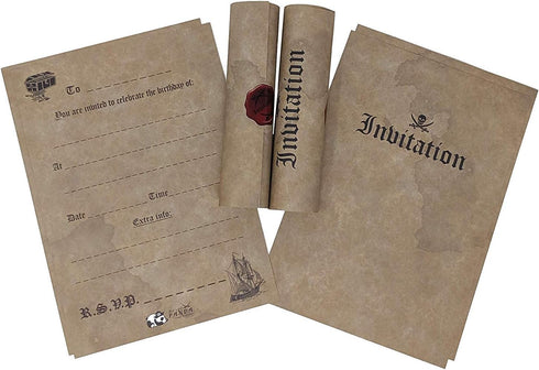 20 Pirate Birthday Invitations for Children Boys and Girls Unique Roll up Like Real Pirate Scrolls...