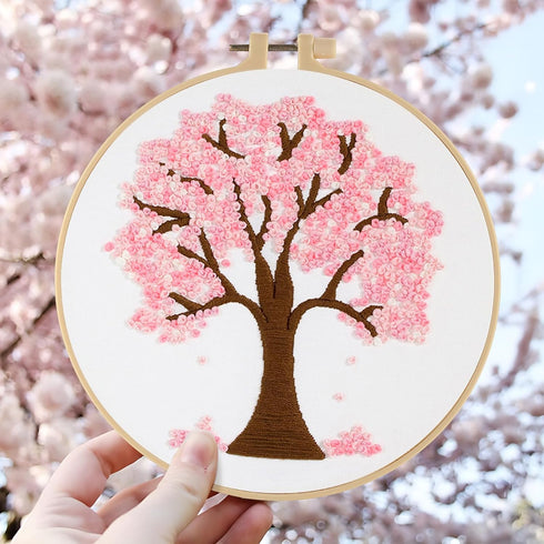 Sivilife Embroidery Starter Kit for Beginners, 4 Sets Stamped Cross Stitch Kits for Adult, Seasonal Tree Pattern Hand DIY Kits with 2 Embroidery H...