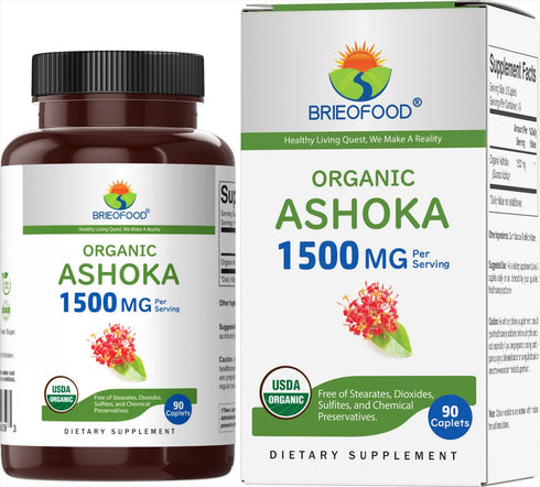 Brieofood Organic Ashoka 1500mg, 45 Servings, Vegetarian, Gluten Free, 90 Vegetarian Tablets...