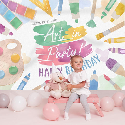 Happy Birthday Backdrop Painting Let's Put The Art in Party Background for Photography Dress for a Mess Splatter Paint Birthday Party Decoration S...