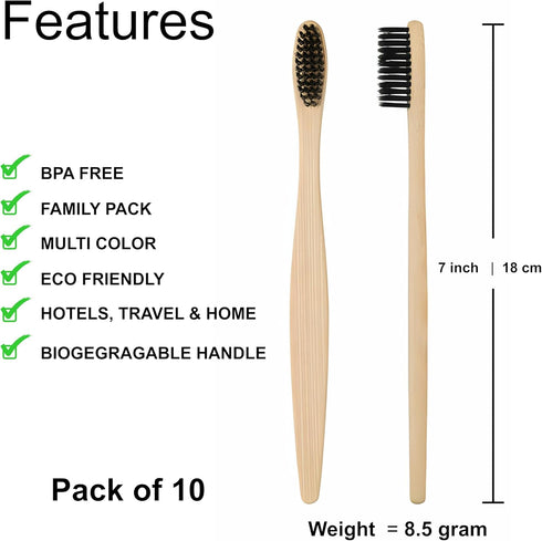 Bamboo Toothbrushes (10 Pack) | BPA Free Soft Bristles Tooth Brush, Eco Friendly Multi-Color Bristle Wood Tooth Brushes Recycled Biodegradable, So...