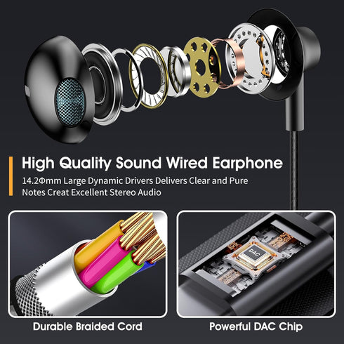 Black Wired Earbuds with Mic in-Ear Earphones Build-in Microphone HiFi Stereo Headphones Compatible for iPhone iPad Android Mp3 and Most of 3.5mm ...