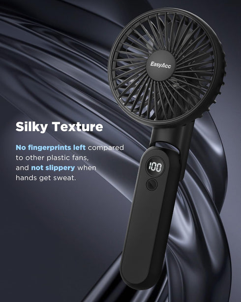 EasyAcc Portable Hand Held Fan, Ultra Quiet 5 Speed Personal Fan, LED Dispay USB C Rechargeable Handheld Fan, 180° Foldable Small Desk Fan, Electr...