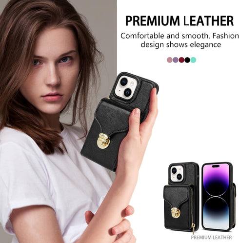 Compatible with iPhone 13 6.1 inch Wallet Case Crossbody Strap Leather Zipper Credit Card Holder Clasp Stand Cell Accessories Phone Cover for iPho...